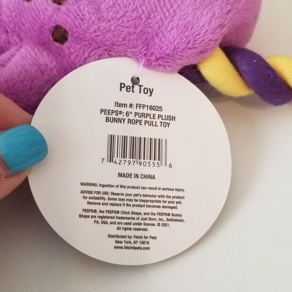 Peeps Squeaky Rope Dog Toy Purple Bunny New - Picture 4 of 6